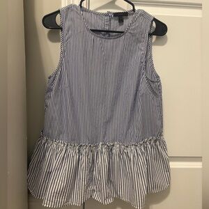 J. Crew Blue and White Striped Top tiered button back women size s small